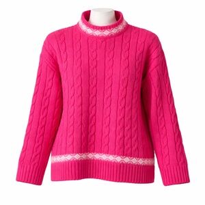 Size L Cappello Women’s 100% Wool Pink Cable Knit Mock Neck Sweater Vintage